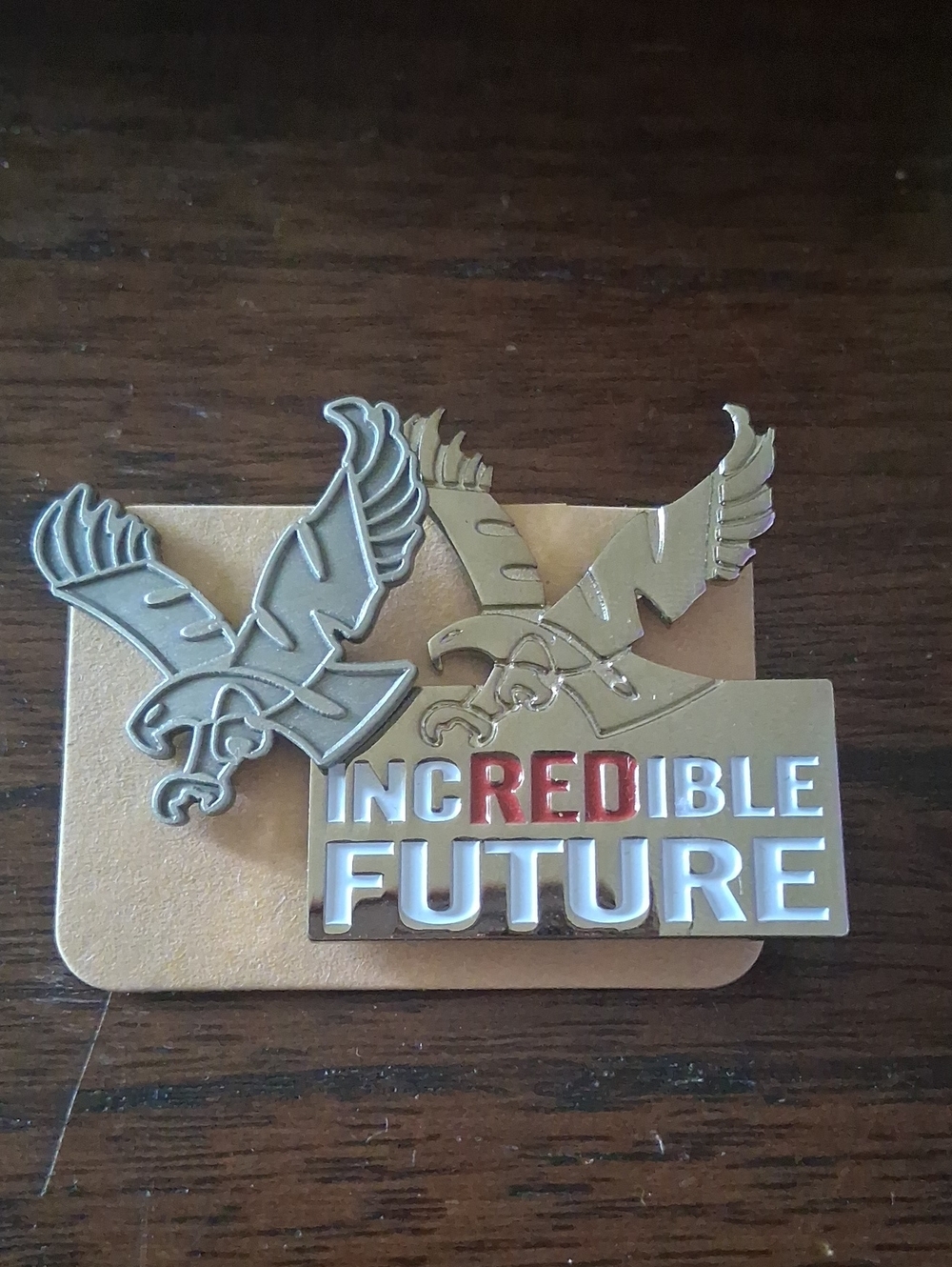EWU Eastern Washington University Eagle Pins (2) - Silver & Gold with Red Accent